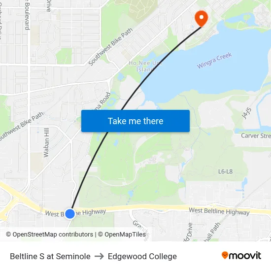 Beltline S at Seminole to Edgewood College map