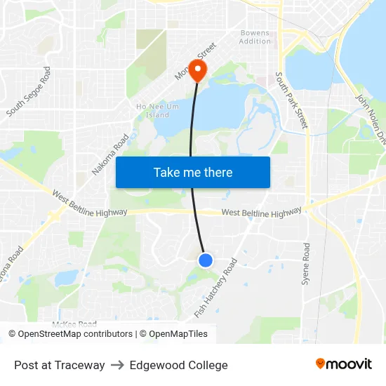 Post at Traceway to Edgewood College map
