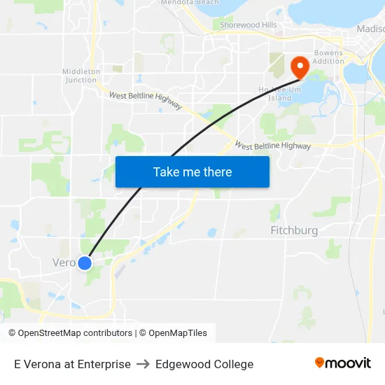 E Verona at Enterprise to Edgewood College map