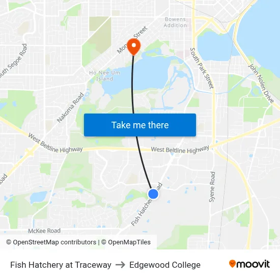 Fish Hatchery at Traceway to Edgewood College map