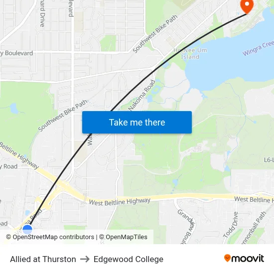 Allied at Thurston to Edgewood College map