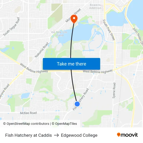 Fish Hatchery at Caddis to Edgewood College map