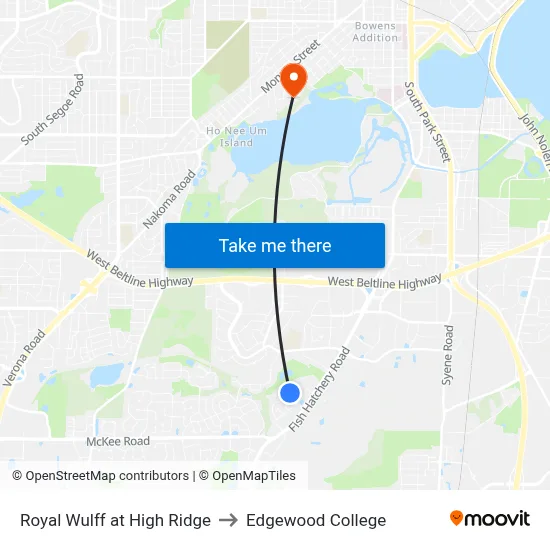 Royal Wulff at High Ridge to Edgewood College map