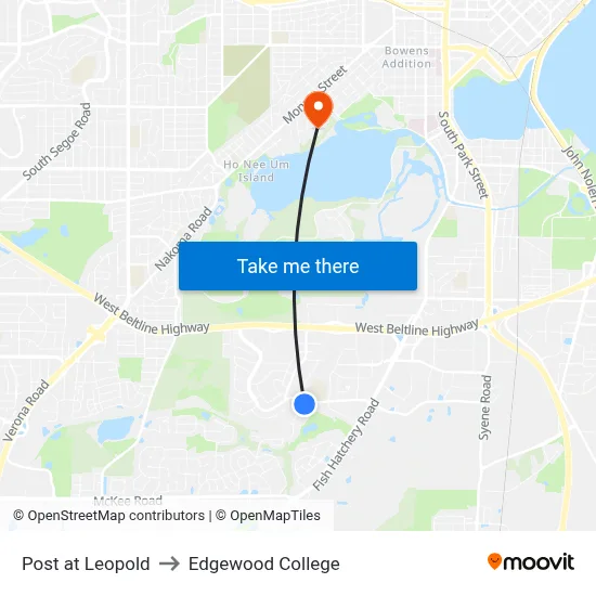 Post at Leopold to Edgewood College map