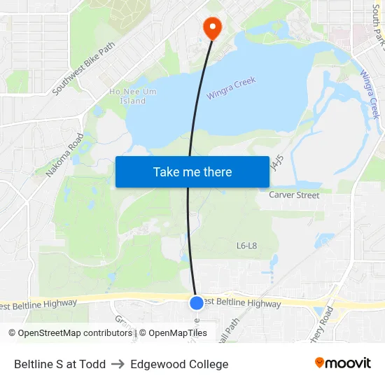 Beltline S at Todd to Edgewood College map