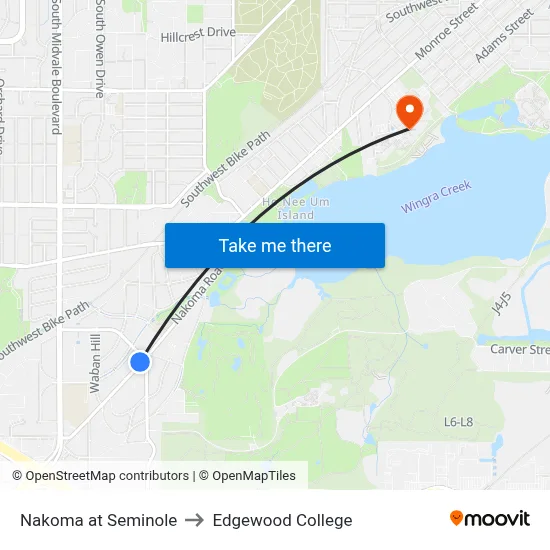 Nakoma at Seminole to Edgewood College map