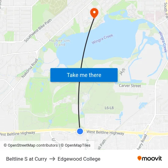 Beltline S at Curry to Edgewood College map