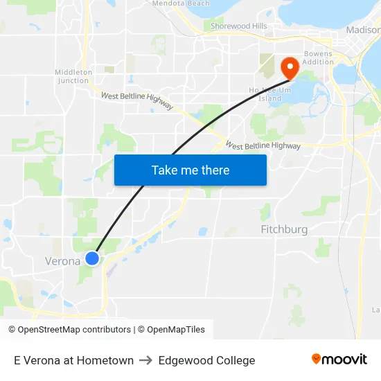 E Verona at Hometown to Edgewood College map