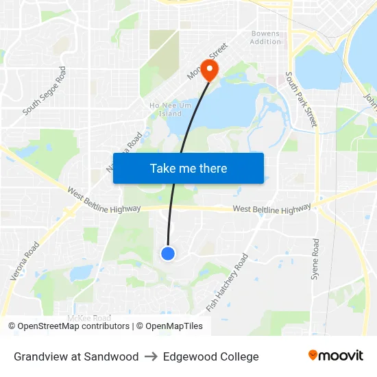 Grandview at Sandwood to Edgewood College map