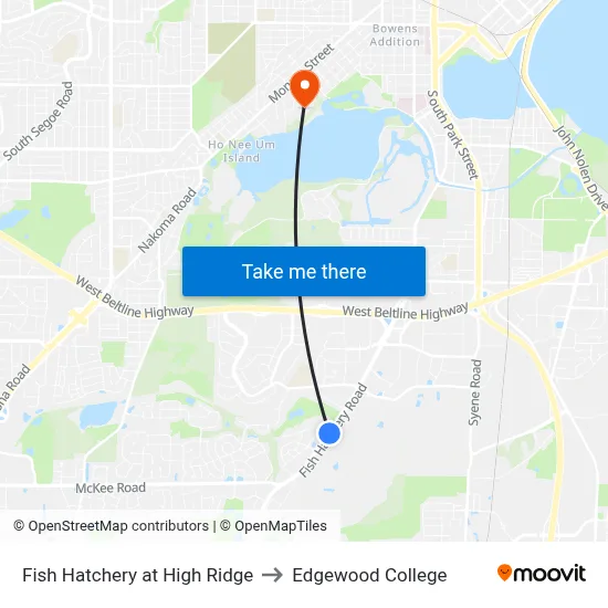 Fish Hatchery at High Ridge to Edgewood College map