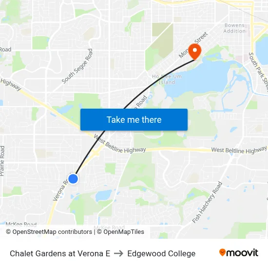 Chalet Gardens at Verona E to Edgewood College map