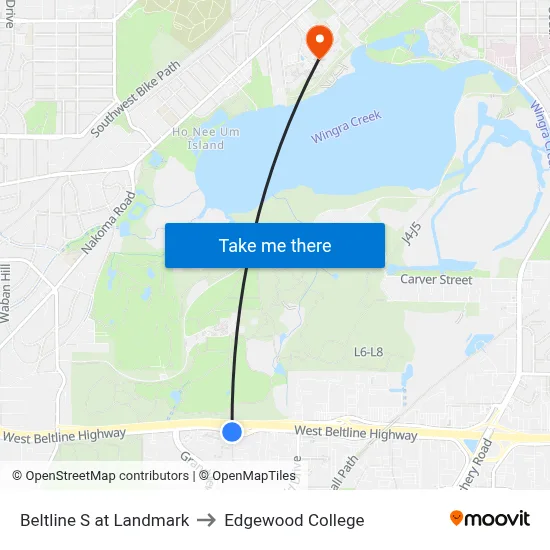 Beltline S at Landmark to Edgewood College map