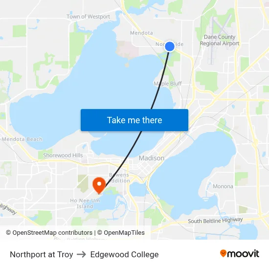Northport at Troy to Edgewood College map