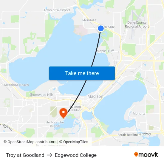 Troy at Goodland to Edgewood College map