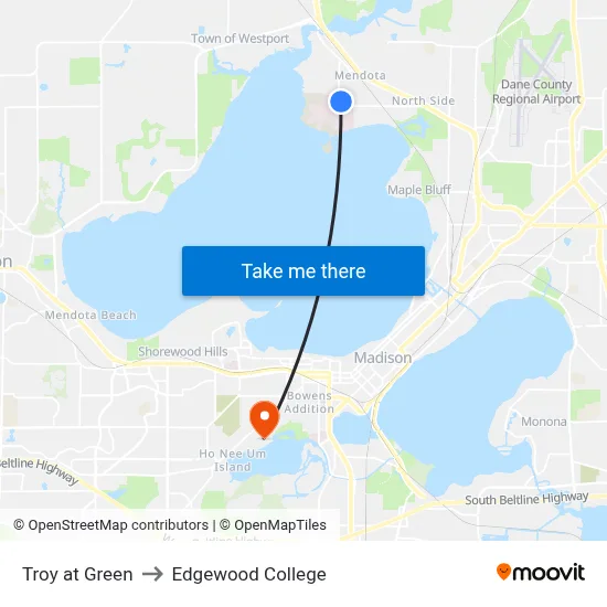 Troy at Green to Edgewood College map