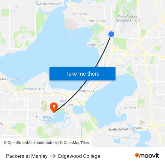 Packers at Manley to Edgewood College map