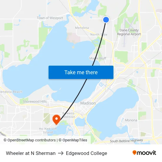 Wheeler at N Sherman to Edgewood College map