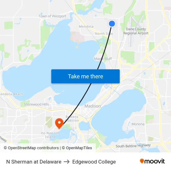 N Sherman at Delaware to Edgewood College map