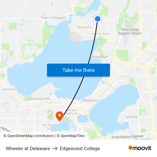 Wheeler at Delaware to Edgewood College map