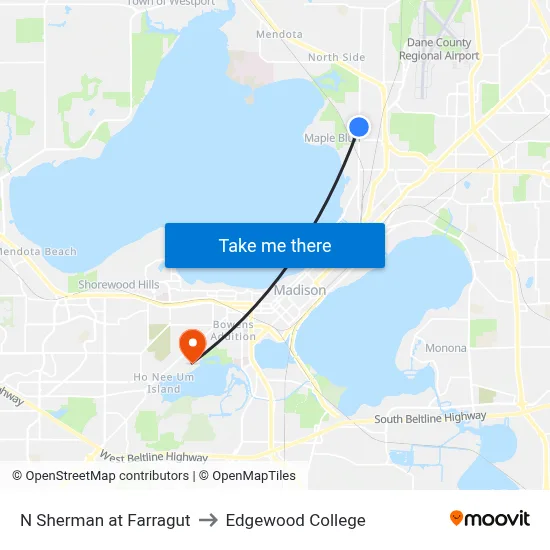 N Sherman at Farragut to Edgewood College map