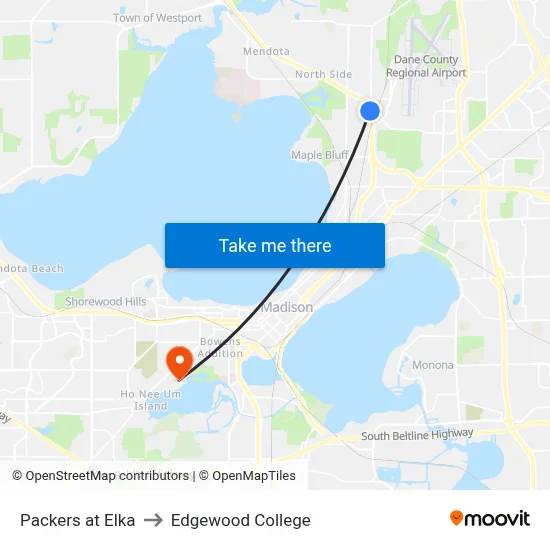Packers at Elka to Edgewood College map