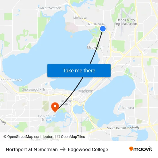 Northport at N Sherman to Edgewood College map