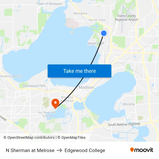 N Sherman at Melrose to Edgewood College map