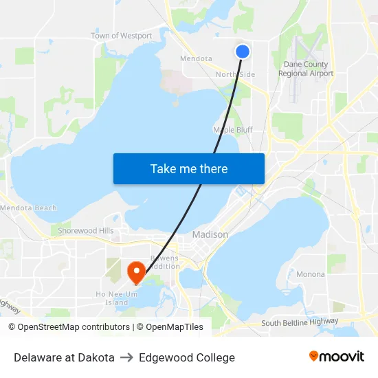 Delaware at Dakota to Edgewood College map