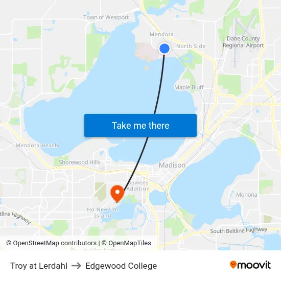Troy at Lerdahl to Edgewood College map