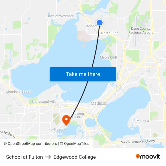 School at Fulton to Edgewood College map