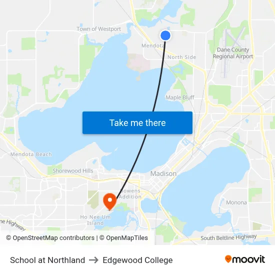 School at Northland to Edgewood College map