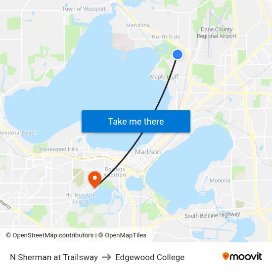 N Sherman at Trailsway to Edgewood College map