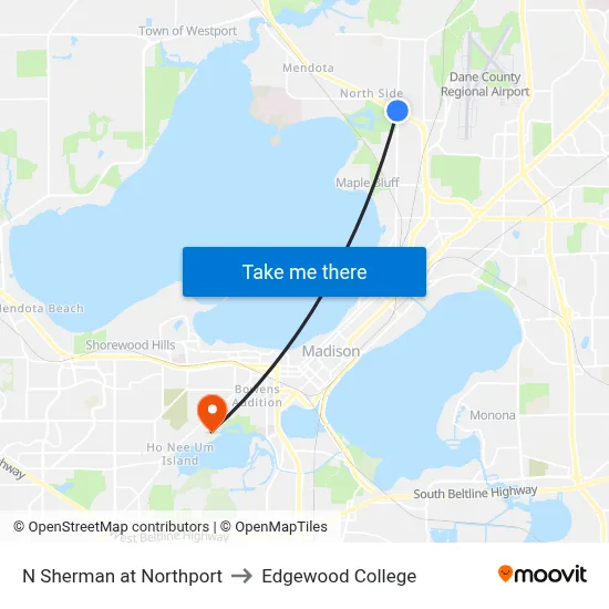N Sherman at Northport to Edgewood College map