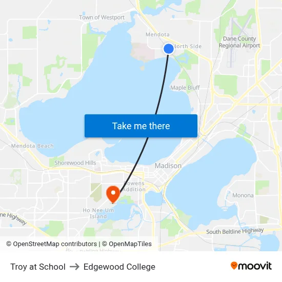 Troy at School to Edgewood College map