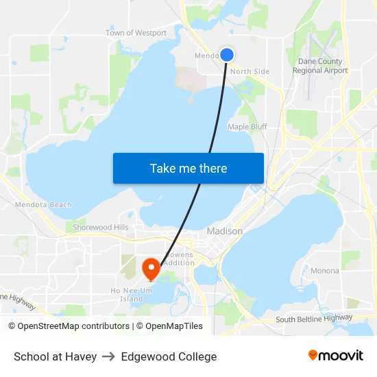 School at Havey to Edgewood College map
