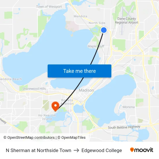 N Sherman at Northside Town to Edgewood College map
