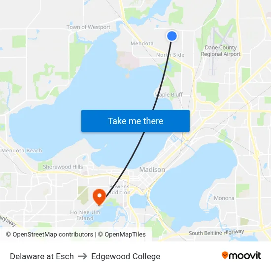 Delaware at Esch to Edgewood College map