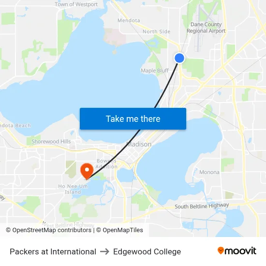 Packers at International to Edgewood College map