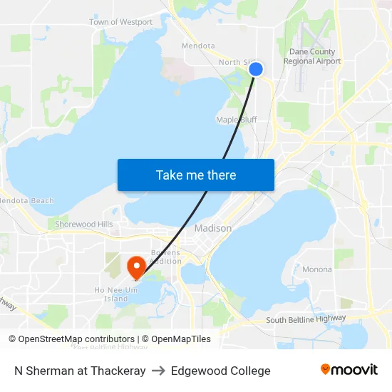 N Sherman at Thackeray to Edgewood College map