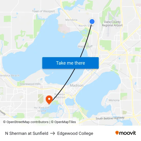 N Sherman at Sunfield to Edgewood College map