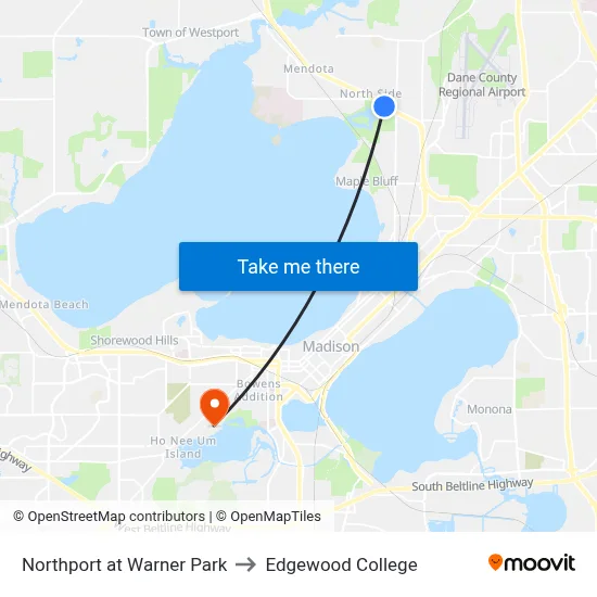Northport at Warner Park to Edgewood College map