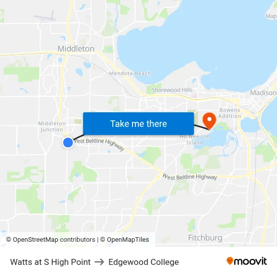 Watts at S High Point to Edgewood College map