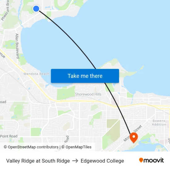 Valley Ridge at South Ridge to Edgewood College map