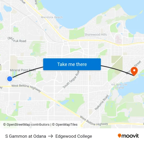 S Gammon at Odana to Edgewood College map