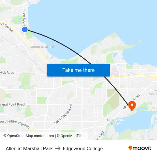 Allen at Marshall Park to Edgewood College map