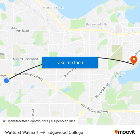 Watts at Walmart to Edgewood College map