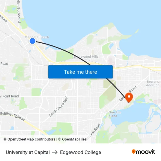 University at Capital to Edgewood College map