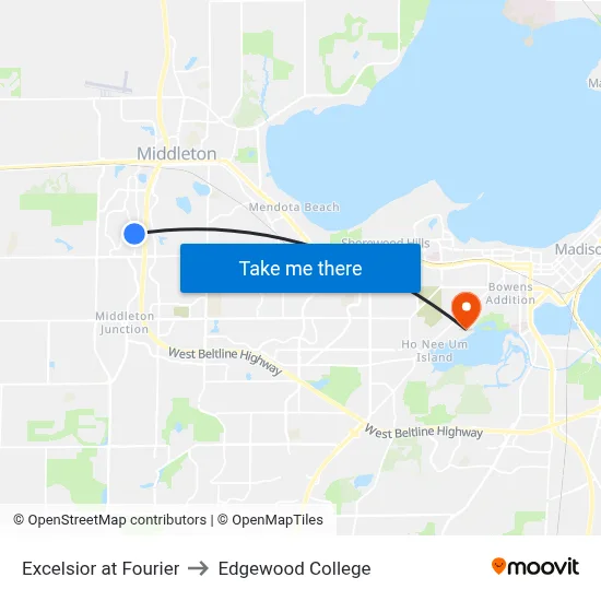 Excelsior at Fourier to Edgewood College map