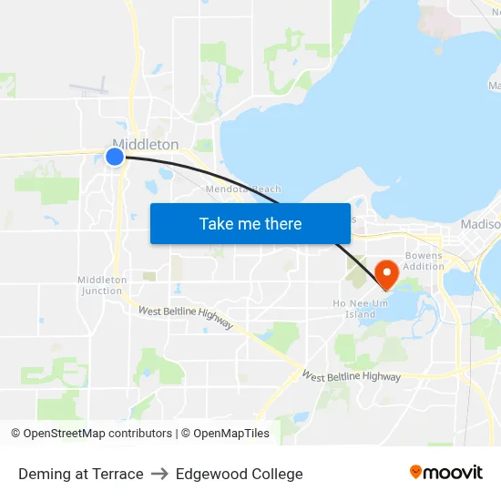Deming at Terrace to Edgewood College map