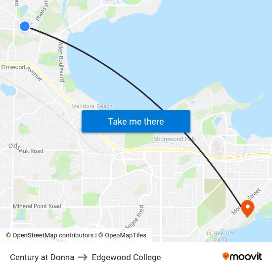 Century at Donna to Edgewood College map